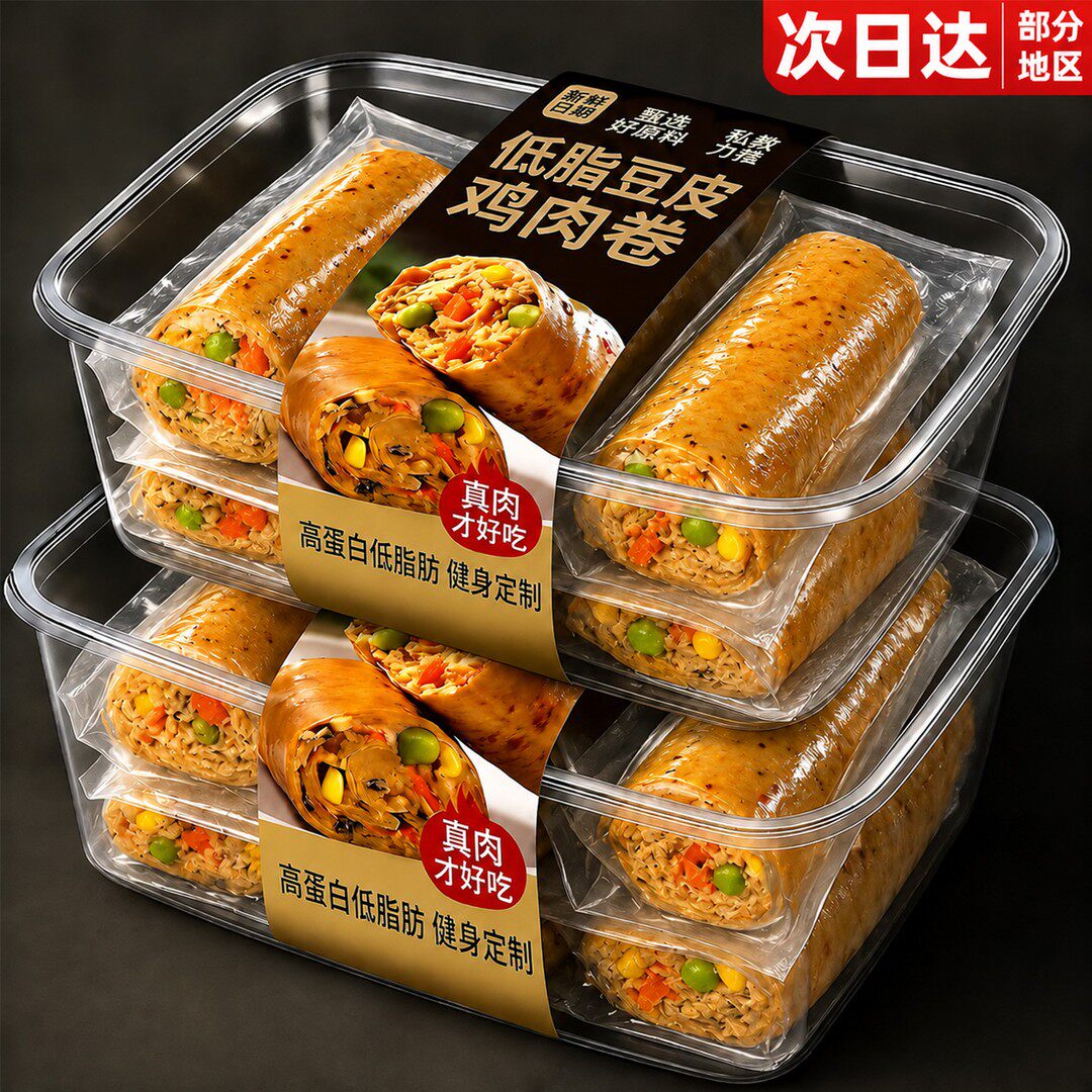 豆皮鸡胸肉卷开袋即食低轻减卡肥脂健身代餐饱腹食品早餐速食零食
