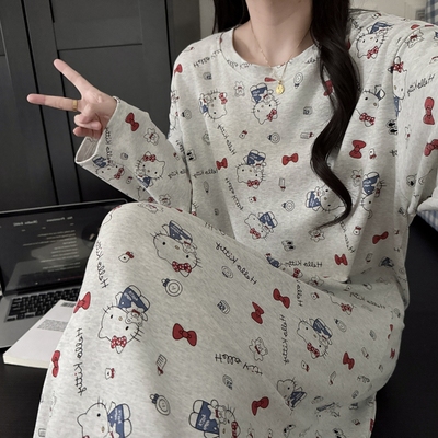 纯棉睡裙女春秋季长袖套头连衣裙