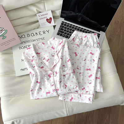 纯棉春秋季睡衣女长袖长裤家居服