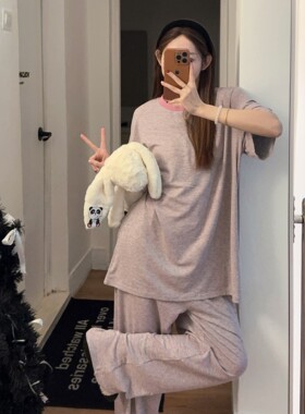 莫代尔条纹可外穿女睡衣套装