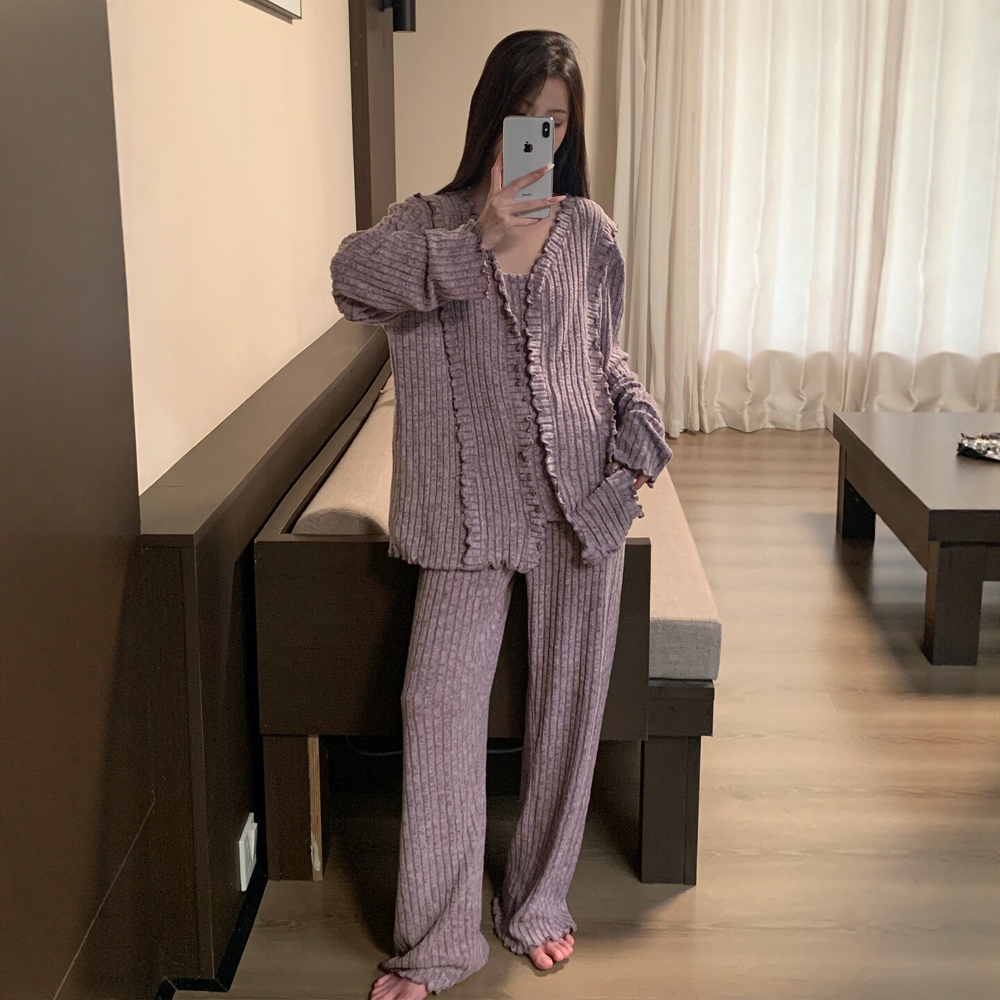 春秋新款高级感长袖长裤套头羊绒加厚保暖套装毛衣针织衫家居服