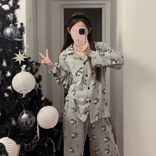 秋冬可爱卡通德绒睡衣女款轻松小熊kiity长袖冬季保暖家居服套装