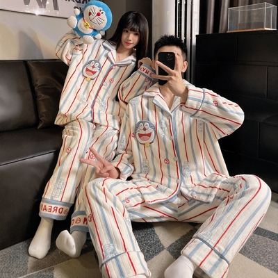 情侣睡衣女秋冬季加厚套装家居服