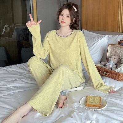 莫代尔纯棉带胸垫睡衣女士春秋季