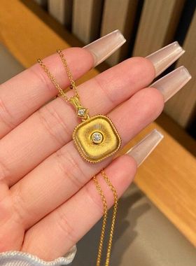 沙金饰品福运平安扣方形吊坠项链女仿黄金小众轻奢高级感久不掉色