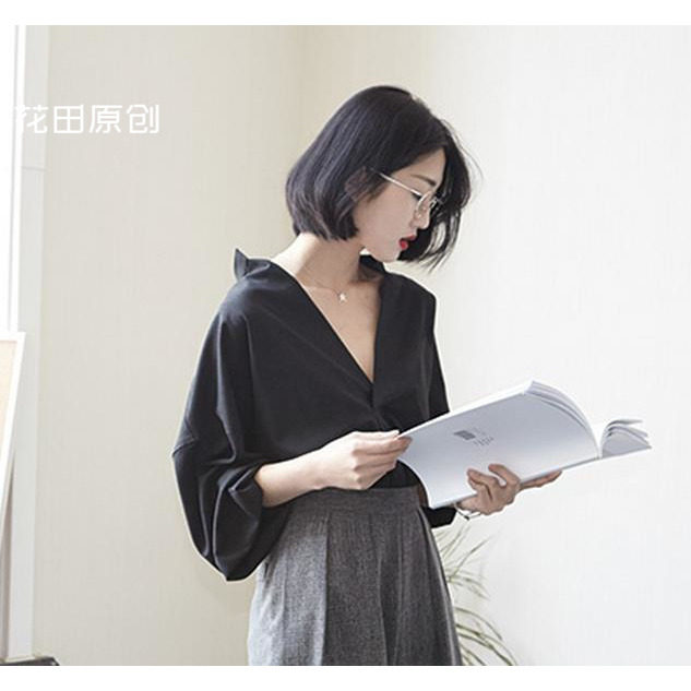 【花田原创】简约宽松大V领性感气质衬衫 个性百搭女衬衣|msdalam kategori Butik wanita / wanita, shirt - dari Buy2taobao.com untuk memberikan perkhidmatan ejen Taobao profesional membeli