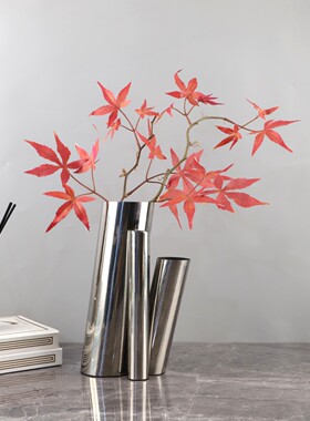 现代简约不锈钢圆管拼接干花艺术花器摆件客厅卧室餐厅家居装饰品