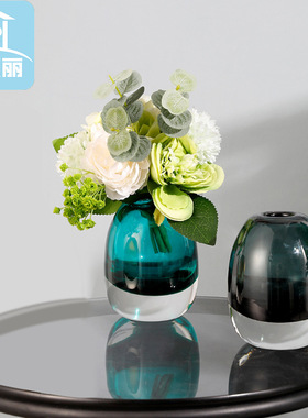 现代轻奢玻璃花瓶装饰摆件 样板间客厅餐桌创意家居饰品插花花器