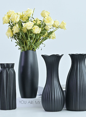 现代简约黑色陶瓷花瓶客厅家居插花干花装饰酒店民宿花器摆件厂家