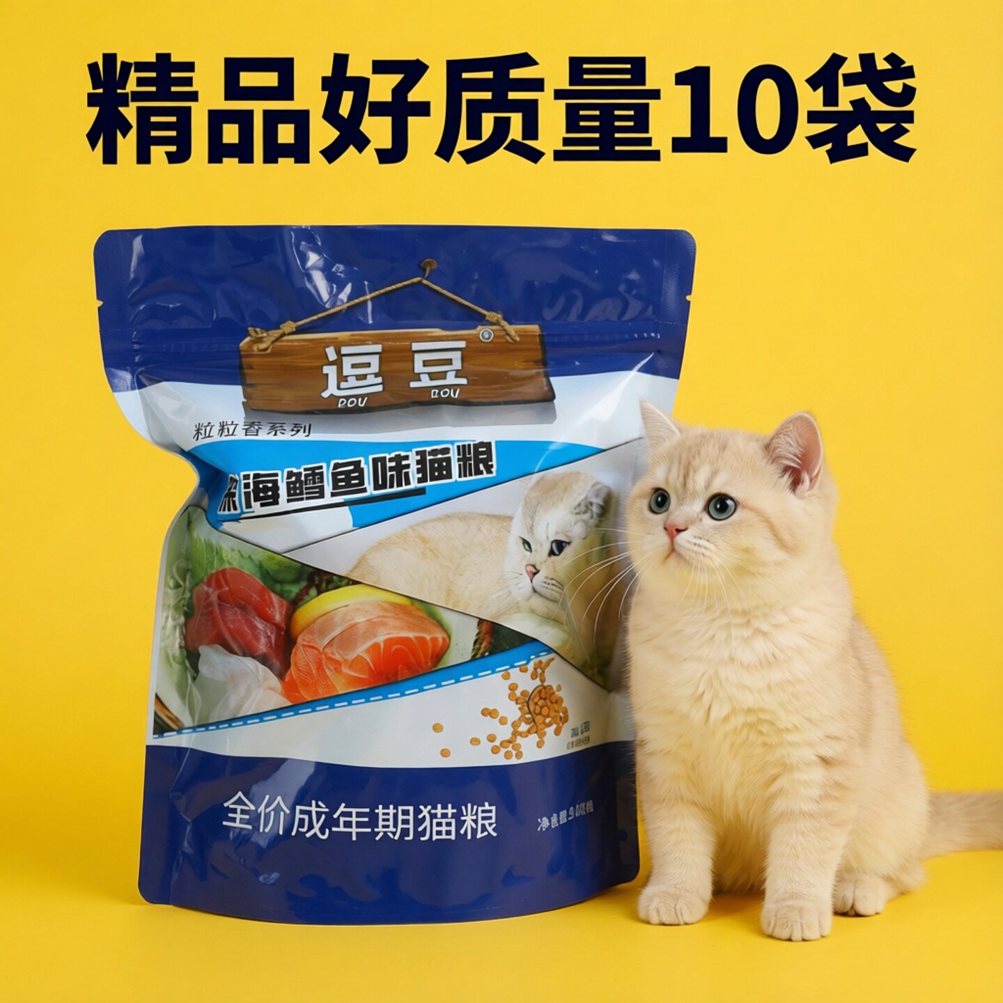 逗豆深海鳕鱼猫粮10袋5Kg豆豆猫粮怀孕猫幼猫成猫粮增肥低盐猫粮