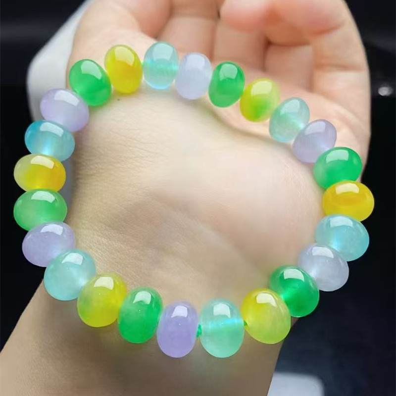 翡翠冰种多宝珠手串三彩手链男女