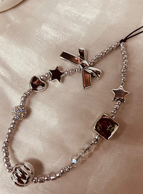 原创辣妹y2k串珠手机链Y银色飞天小女警ccd挂链拓麻歌子挂饰创意