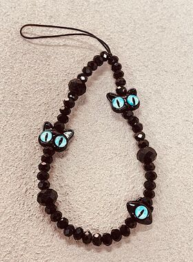 小怪兽猫咪头链短款黑色系挂绳ccd相机挂件壳通用女款