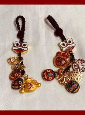 新年金色立体醒狮手机挂绳短款链条珠饰防丢ccd相机钥匙耳机链子