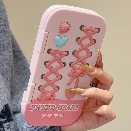 日韩少女粉色草莓翻盖适用iphone16ProMax手机壳苹果15新款14立体卡通13创意14promax软硅胶保护套