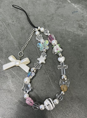 链条串珠手腕式ins可爱精致水晶透手机绳通用手机壳挂绳ccd相机挂