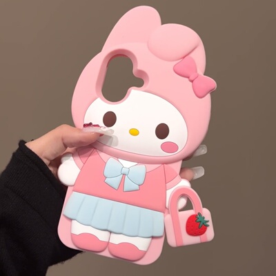 立体可爱兔子适用苹果14手机壳iPhone13ProMax新款12防摔13pro硅胶11女款14个性创意15保护套