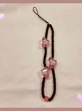 ins风小众可爱百搭链挂件粉色桃心ccd挂件黑色珠相机挂件