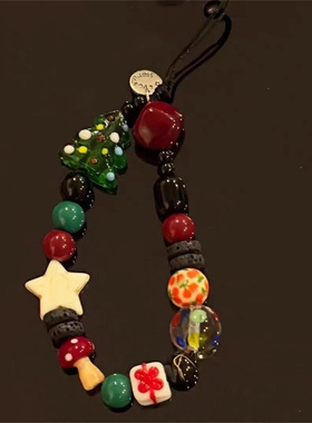 圣诞节氛围感ccd相机挂绳手机壳挂绳配饰拍立得diy手工串珠小众