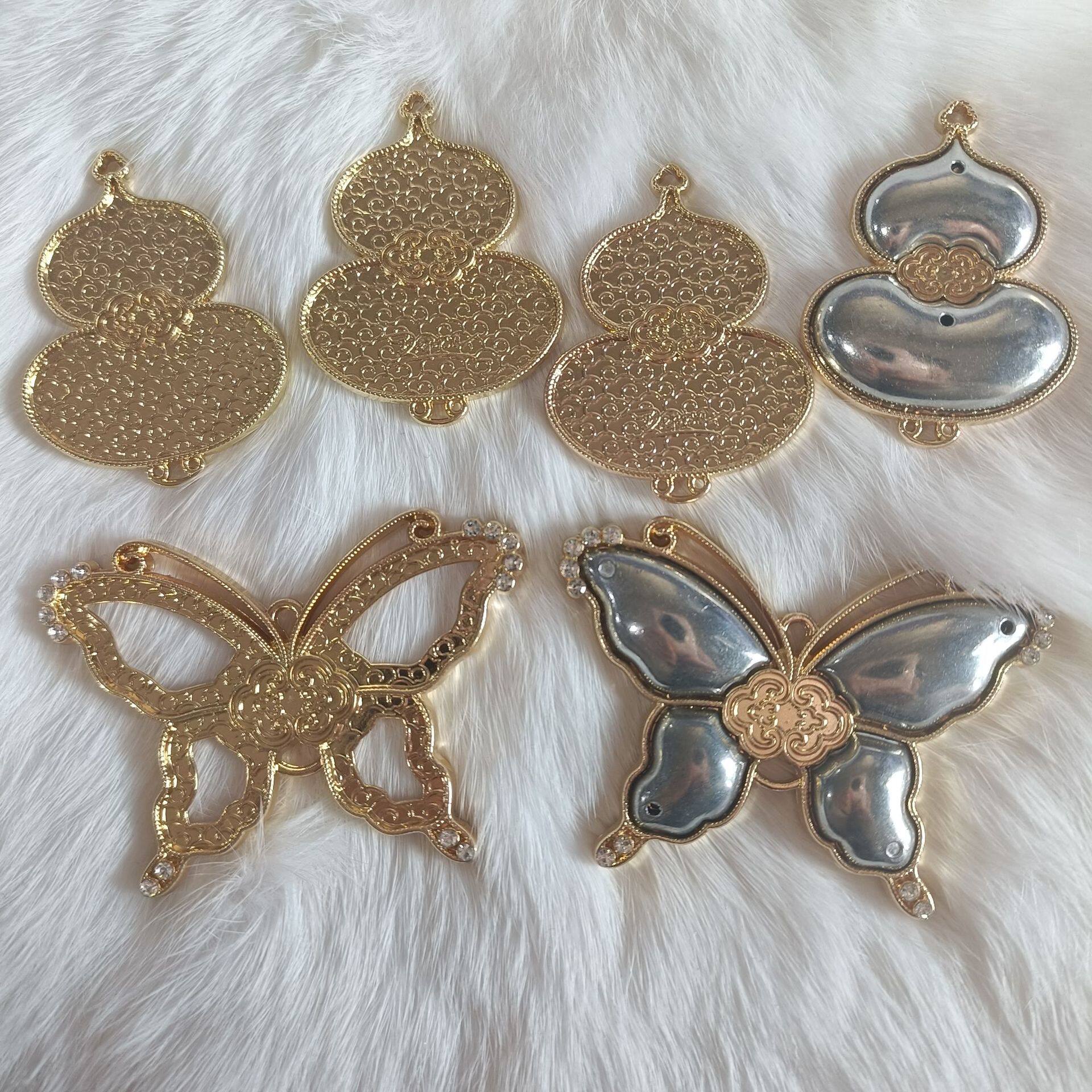 电镀真金如意葫芦蝴蝶 宋锦DIY贴皮盘发掐丝点翠饰品配件材料批发