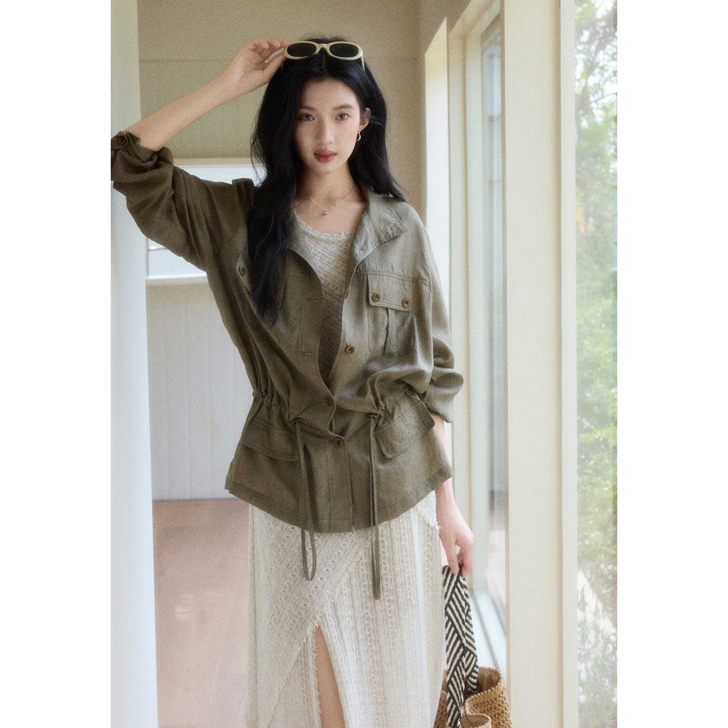 贰羊设计【野径】复古工装风廓形天丝麻宽松衬衫女春季新款短外套