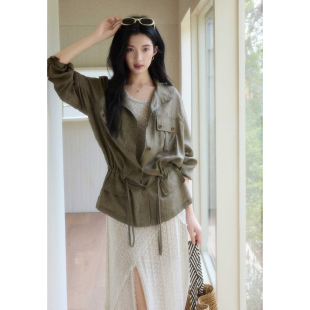 野径 新款 复古工装 女春季 短外套 风廓形天丝麻宽松衬衫 贰羊设计