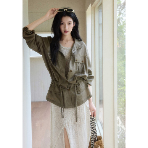贰羊设计【野径】复古工装风廓形天丝麻宽松衬衫女春季新款短外套
