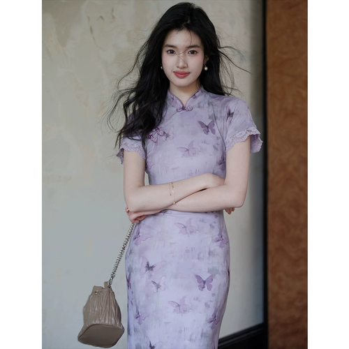 Дизайнерское сиреневое ципао, платье, (в наличии на складе), китайский стиль