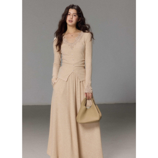 修身 贰羊设计 女冬季 温柔气质针织套装 打底上衣a字半身裙 清栀