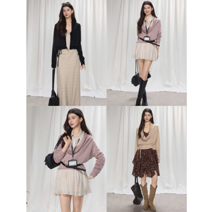 贰羊设计【茉清】慵懒感深v荡领套头宽松毛衣女叠穿百搭针织上衣