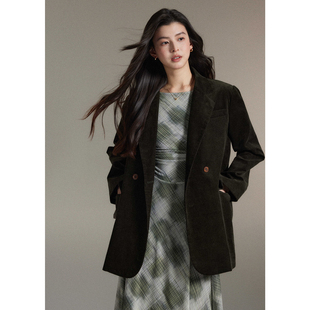 矜贵复古系橄榄绿灯芯绒西装 贰羊设计 型回归 好版 外套女 秋澄