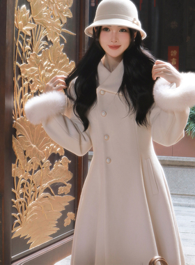 TYANG贰羊 赫本风法式收腰毛呢白月光留洋千金新中式大衣女中长款