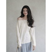 新中式 贰羊设计 亭瞳 纹理白色慵懒松弛感百搭宽松一字肩上衣女