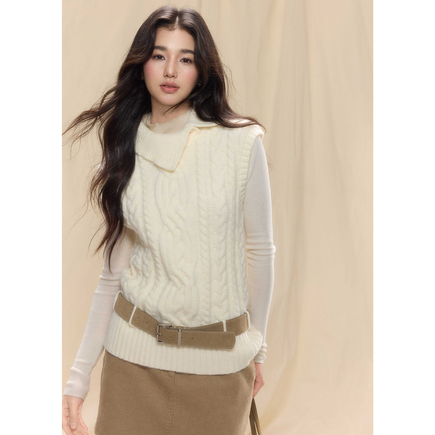 贰羊设计【舒窕】小飞袖立体麻花翻领无袖毛衣女叠穿百搭马甲上衣,女装/女士精品,马夹,淘宝优惠券,粉丝福利购,淘宝优惠卷