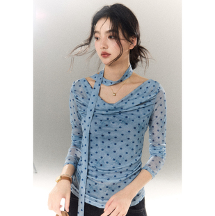 贰羊设计【璐怡】气质通勤法式波点荡领上衣女慵懒感抽褶收腰小衫