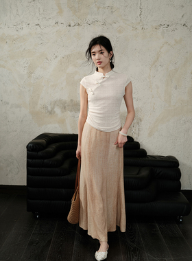 TYANG贰羊设计【香尘】国风新中式高级感炒色亚麻半身裙A字鱼尾裙