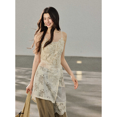 贰羊设计【顷刻花】自带氛围感吊带背心女不规则剪裁设计叠穿上衣