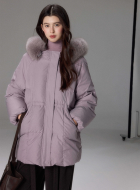 贰羊设计【草木笙】连帽紫色短款羽绒服女90白鸭绒冬加厚保暖外套
