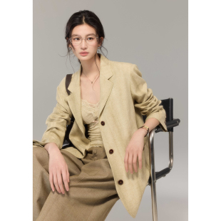 外套女春通勤气质 老钱高级感天丝麻复古炒色西装 贰羊设计 简栖