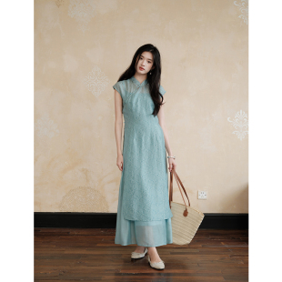 贰羊设计【现货5折】关山月 新中式盘扣立领开衫外套旗袍连衣裙