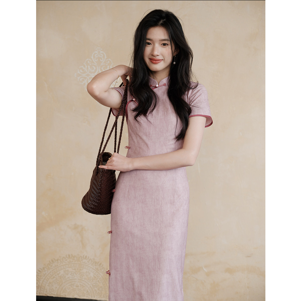 新中式气质古典斜盘扣旗袍连衣裙