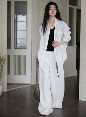 贰羊设计【拾雾】1oo亚麻复古宽松衬衫女松弛感休闲通勤长袖衬衣