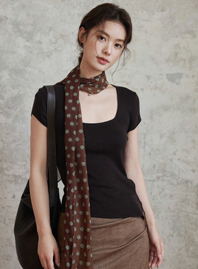 贰羊设计【伊婉】1oo兰精天丝｜简约高级大方领短袖凉感针织上衣