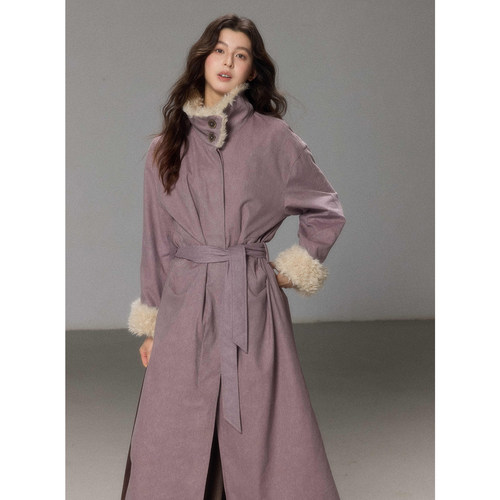 贰羊设计【归莳】高级感气质仿羊羔毛立领夹棉风衣女宽松棉服外套