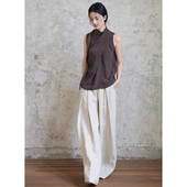 晚舟 亚麻棉原麻色宽松休闲裤 女夏季 贰羊设计 高级感腰绳阔腿裤