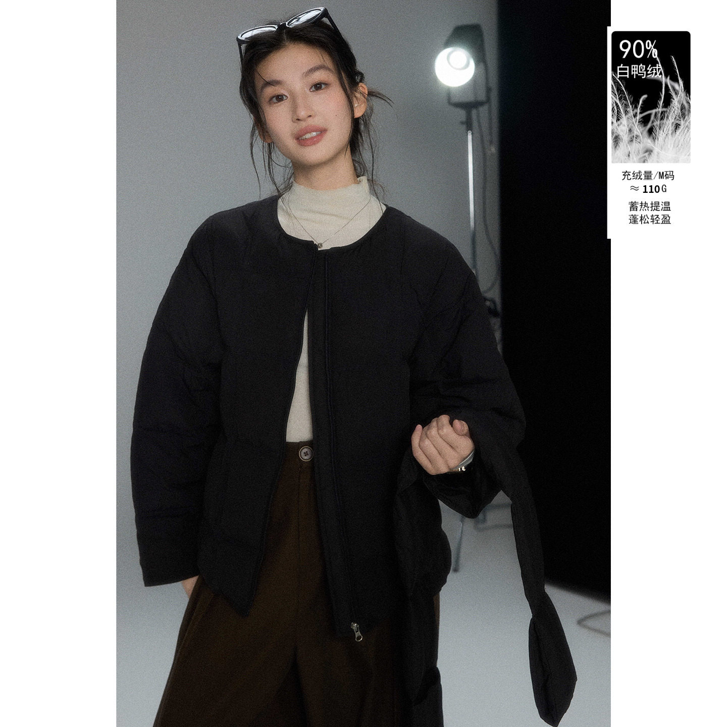 贰羊设计【曦晨】格纹绗缝90白鸭绒轻黑色羽绒服女冬配围巾短外套,女装/女士精品,羽绒服,淘宝优惠券,粉丝福利购,淘宝优惠卷