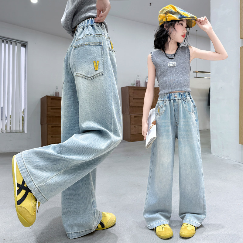 女童牛仔裤夏季薄款夏天宽松外穿裤女大童阔腿裤夏装直筒儿童裤子