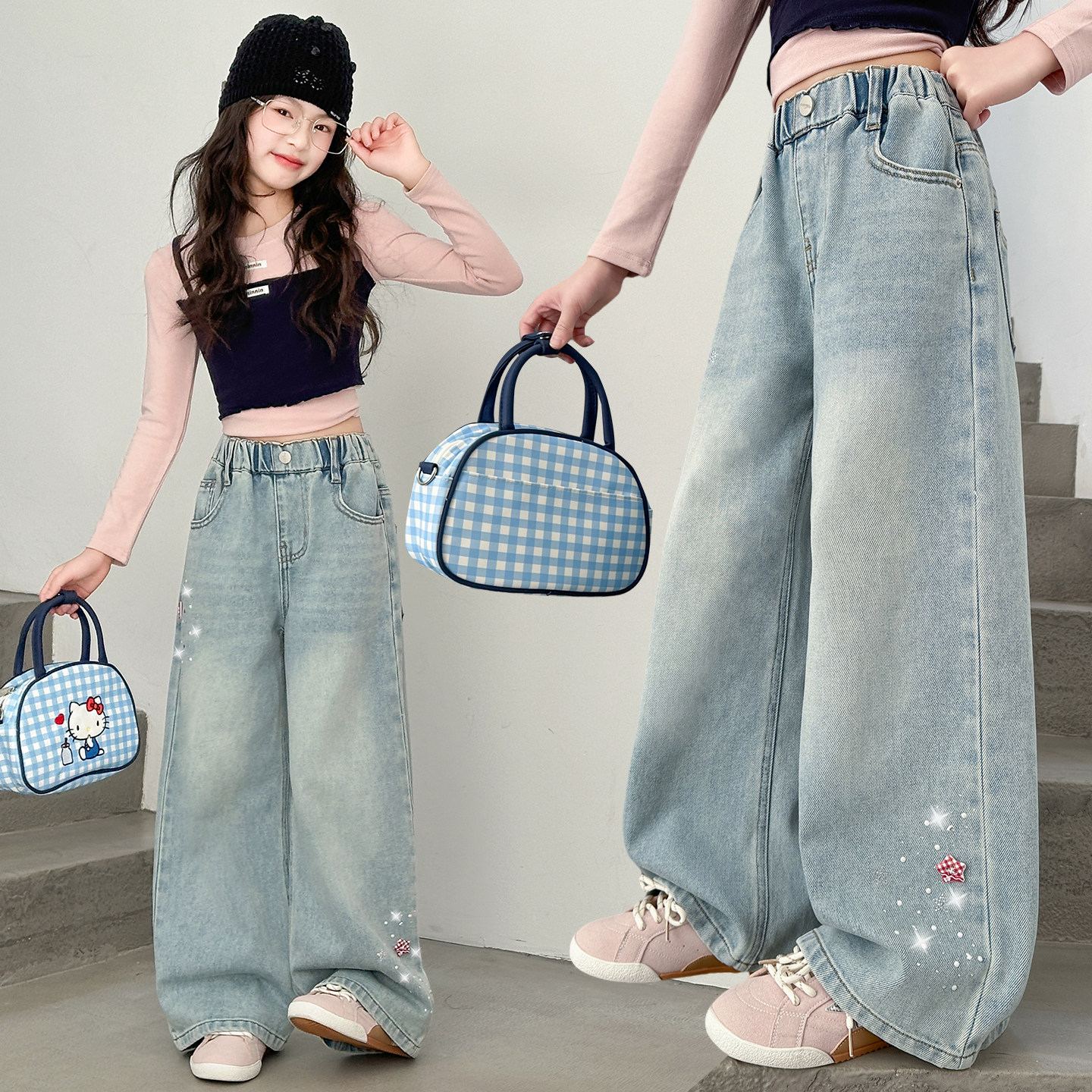 春装女童牛仔阔腿裤韩版2026新款中学生洋气刺绣长裤儿童休闲裤子,童装/婴儿装/亲子装,儿童牛仔裤,淘宝优惠券,粉丝福利购,淘宝优惠卷