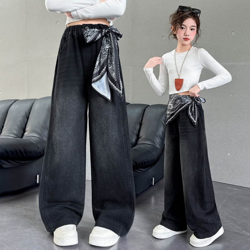 春装女童黑色阔腿牛仔裤2026新款中大童宽松直筒长裤学生显瘦裤子,童装/婴儿装/亲子装,儿童牛仔裤,淘宝优惠券,粉丝福利购,淘宝优惠卷