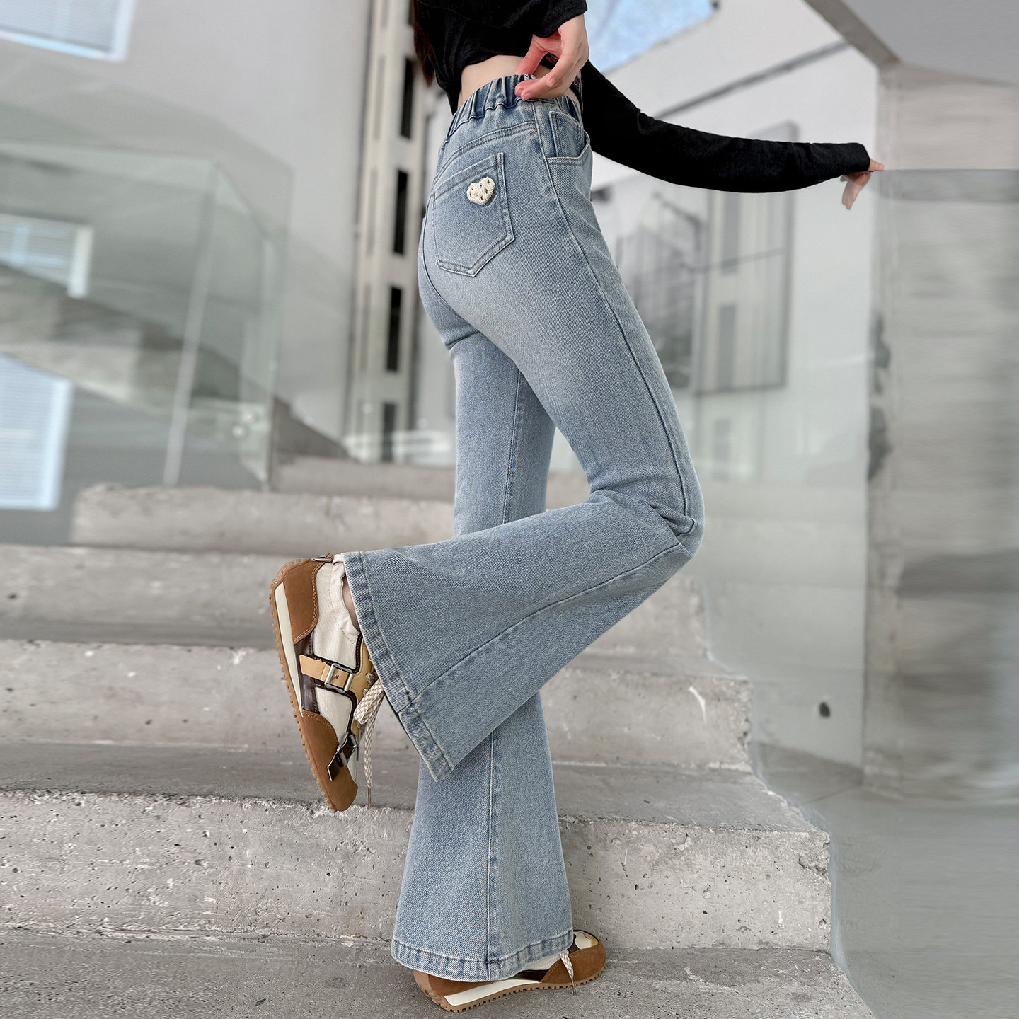 弹力女童春装微喇叭牛仔裤修身显瘦洋气长裤中大童春秋新款裤子潮